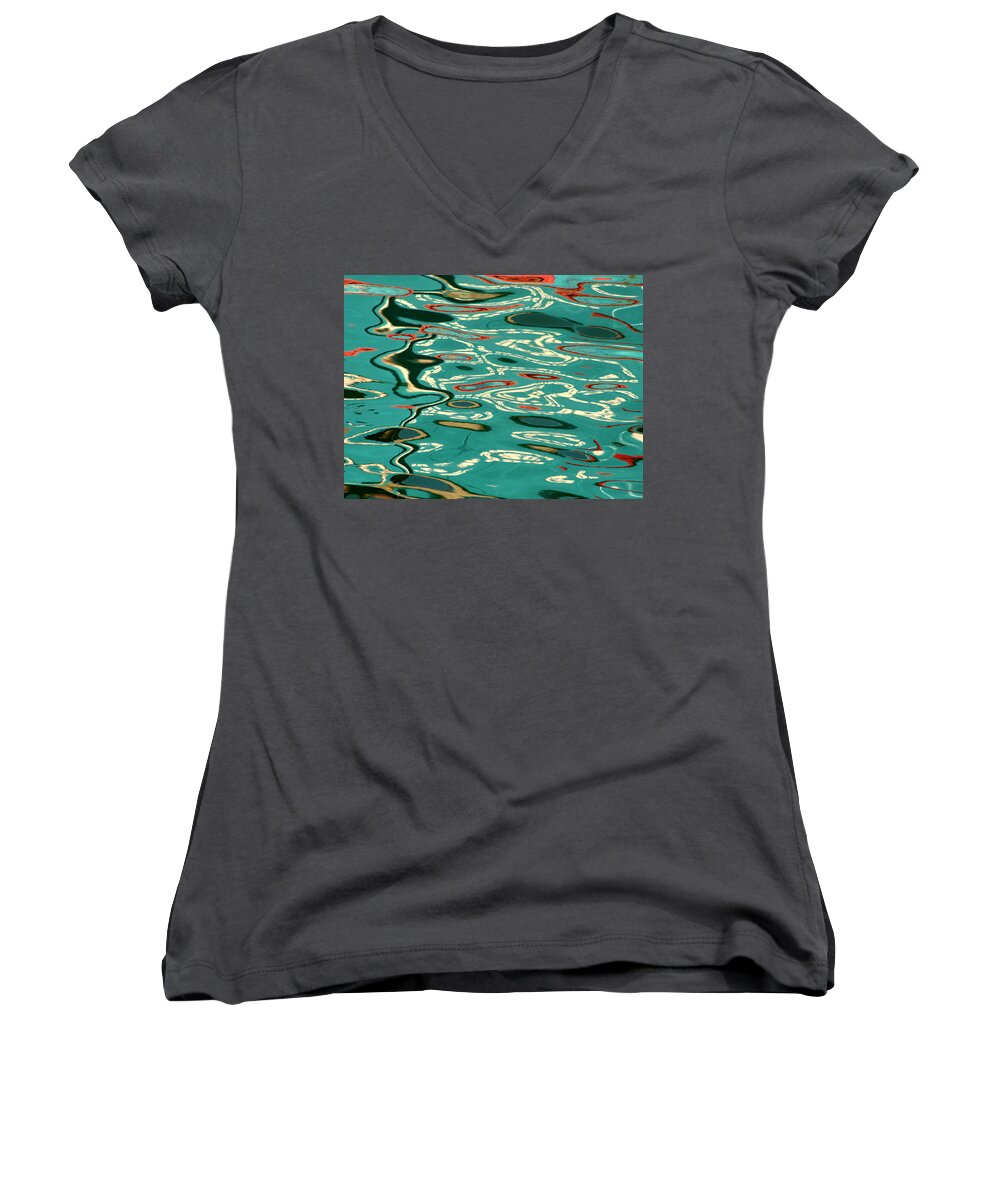 Kalk Bay Harbour Women's V-Neck featuring the photograph Abstract Water Reflection 132 by Andrew Hewett