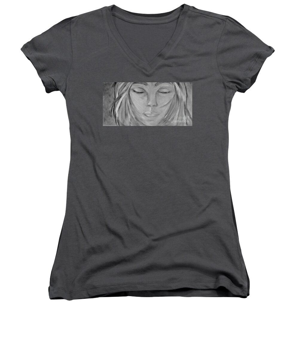 Face Women's V-Neck featuring the mixed media Ache For Love by Tracey Lee Cassin