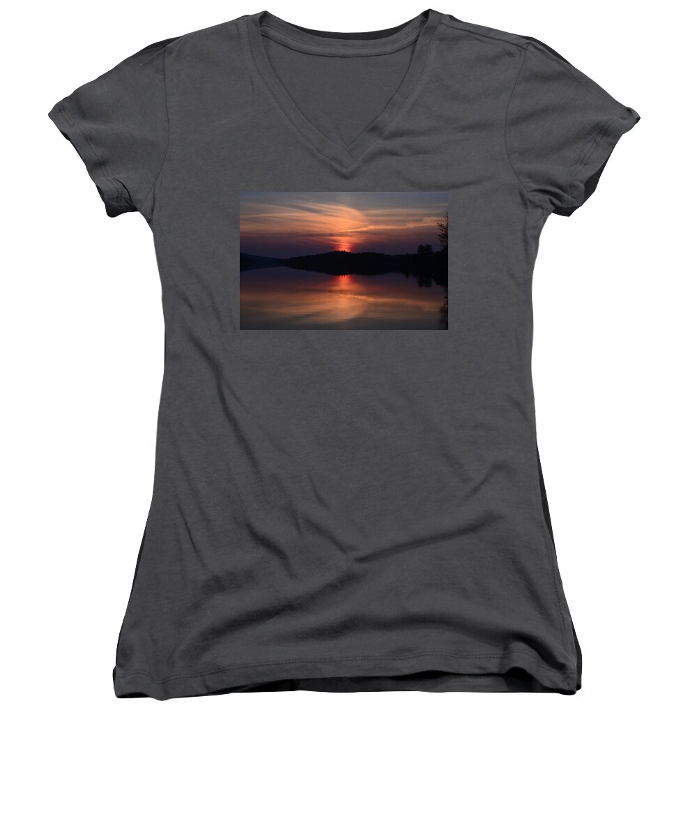 Sunset Women's V-Neck featuring the photograph Achray Sunset, Grand Lake, Algonquin Park by David Porteus