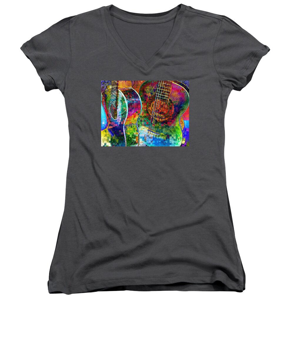 Acoustic Cubed Women's V-Neck featuring the digital art Acoustic Cubed by Kiki Art