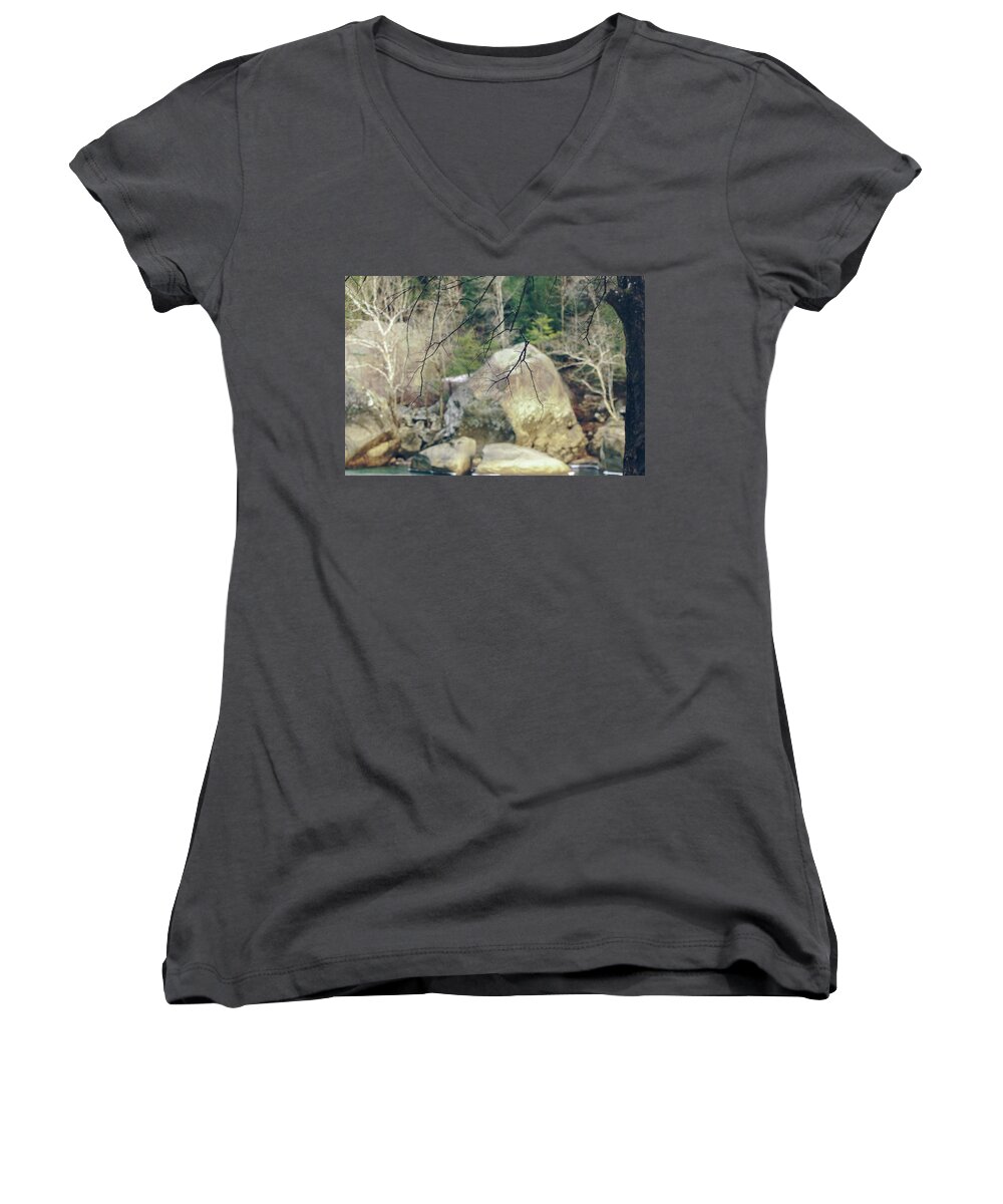 1st Women's V-Neck featuring the photograph Across From Eagle Falls by Amber Flowers