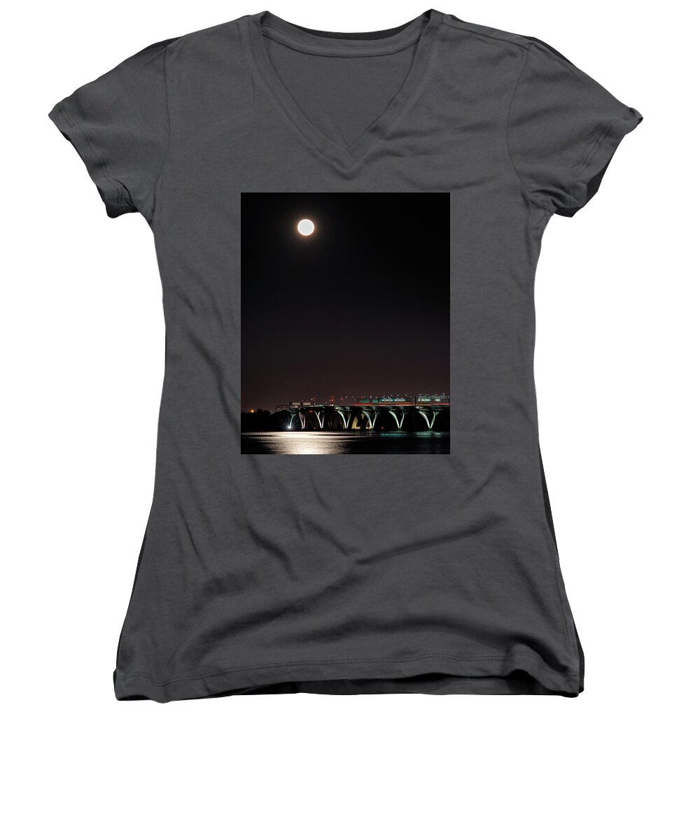 Moon Women's V-Neck featuring the photograph Across the Water by Richard Macquade