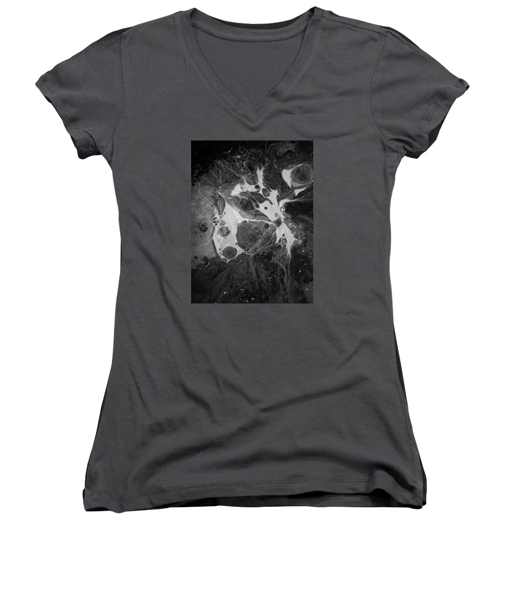Abstract Expressionism Women's V-Neck featuring the painting Aerial Photo Vulture Beak Yawn by Gyula Julian Lovas