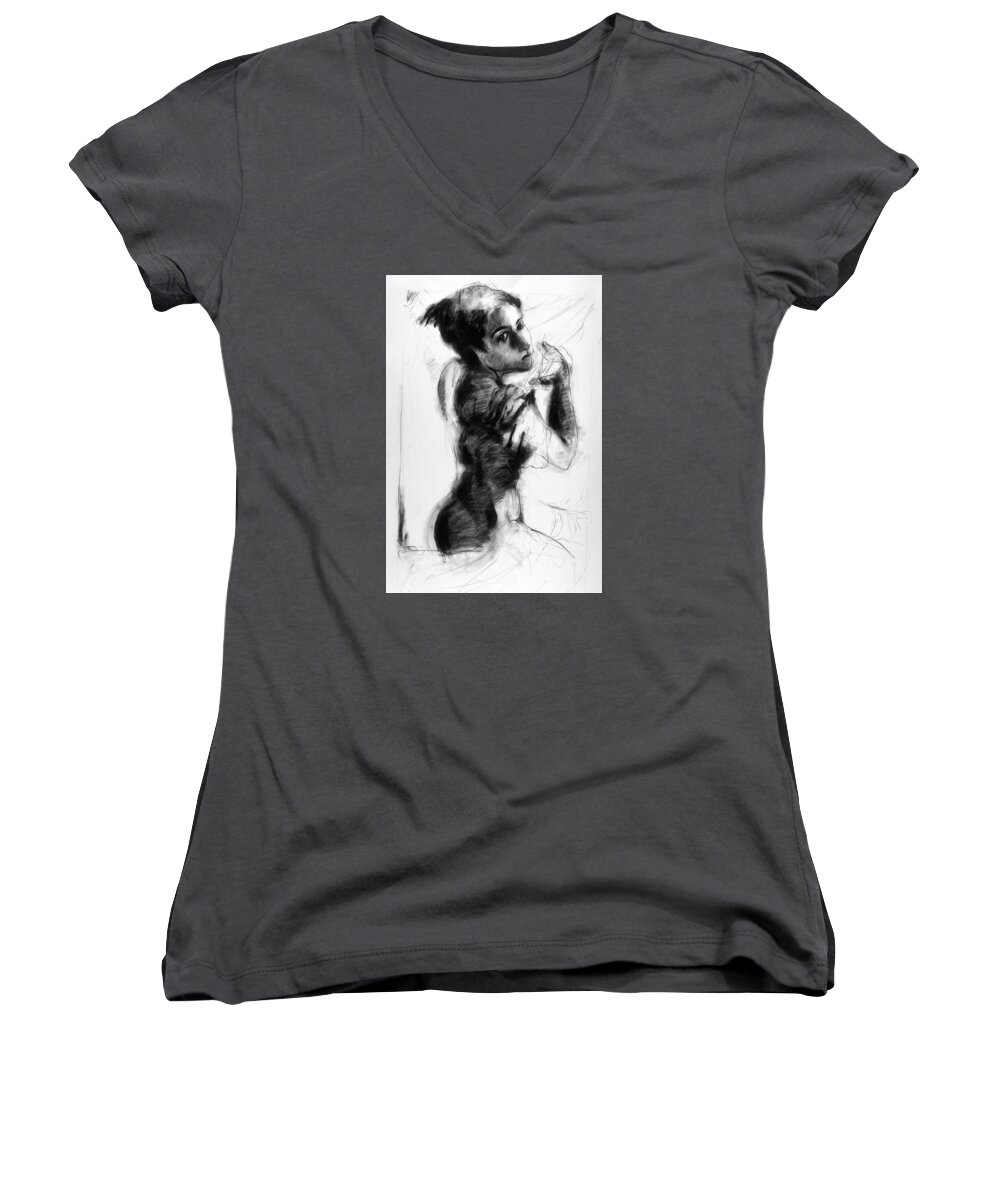  Women's V-Neck featuring the drawing Afreatta by Mykul Anjelo