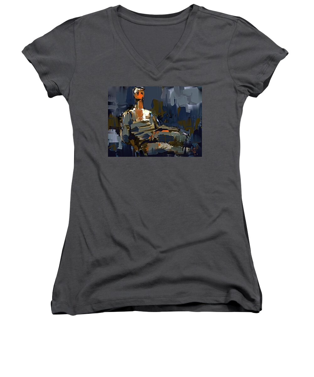 Figure Women's V-Neck featuring the digital art After Henry Moore 3 by Jim Vance