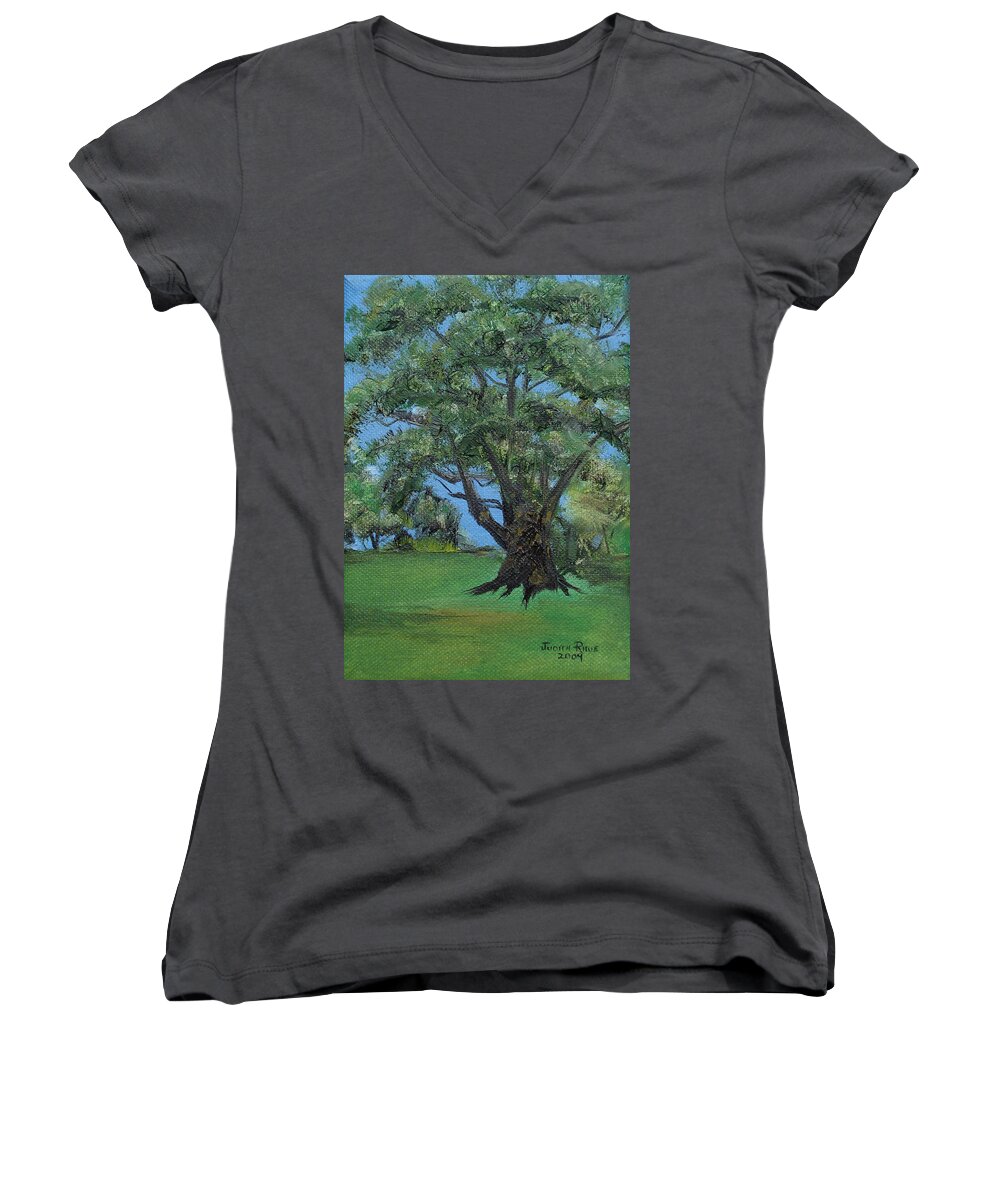 Landscape Women's V-Neck featuring the painting Aging Gracefully by Judith Rhue