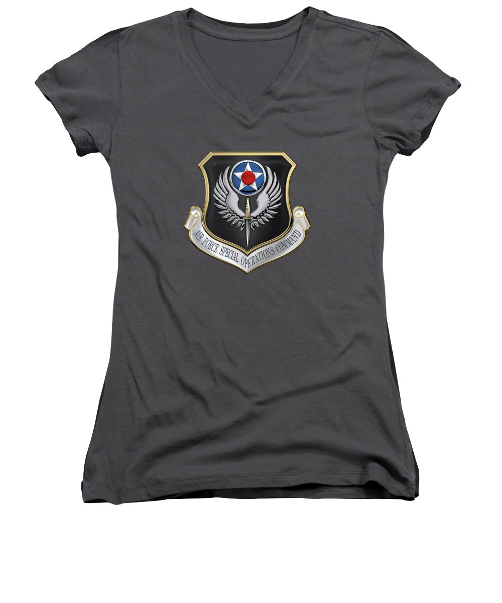 'military Insignia & Heraldry' Collection By Serge Averbukh Women's V-Neck featuring the digital art Air Force Special Operations Command - A F S O C Shield over Blue Velvet by Serge Averbukh