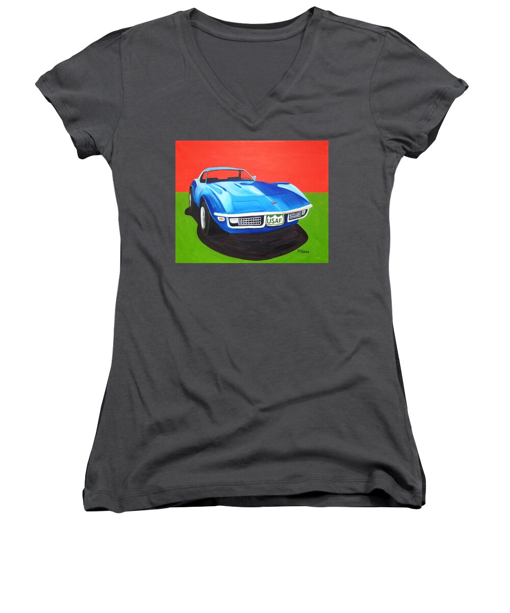 Air Force Vette Women's V-Neck featuring the painting Air Force Vette by Dean Glorso