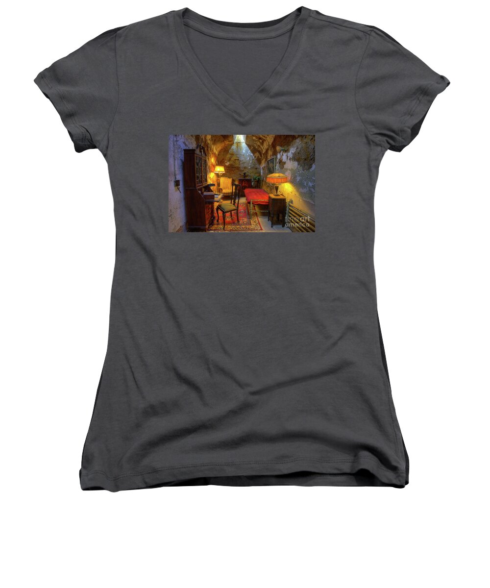 Al Capone's Jail Cell Women's V-Neck featuring the photograph Al Capones Jail Cell by Anthony Sacco