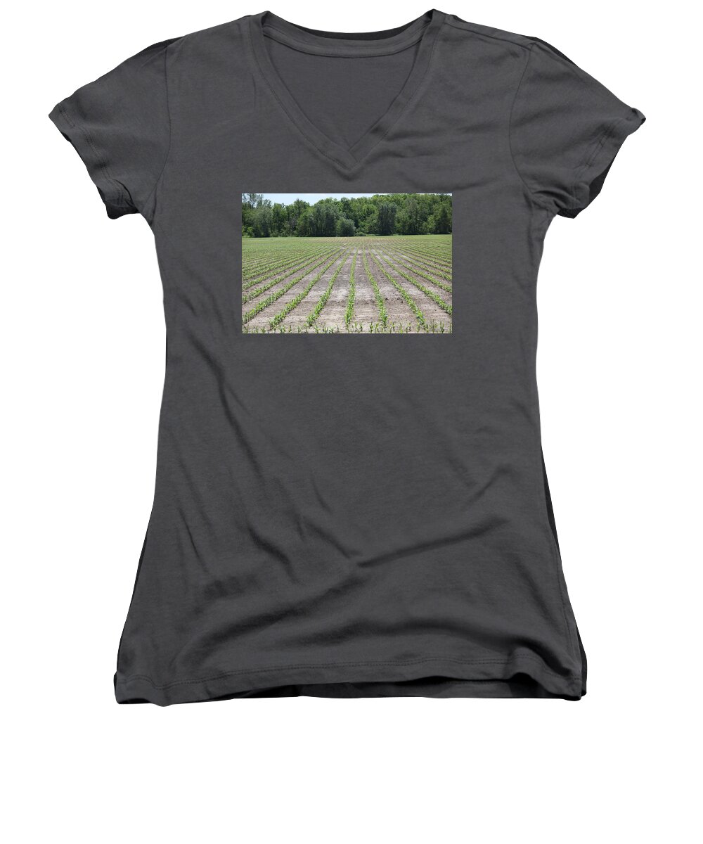 Corn Women's V-Neck featuring the photograph Alien Crop Lines by Kathryn Cornett