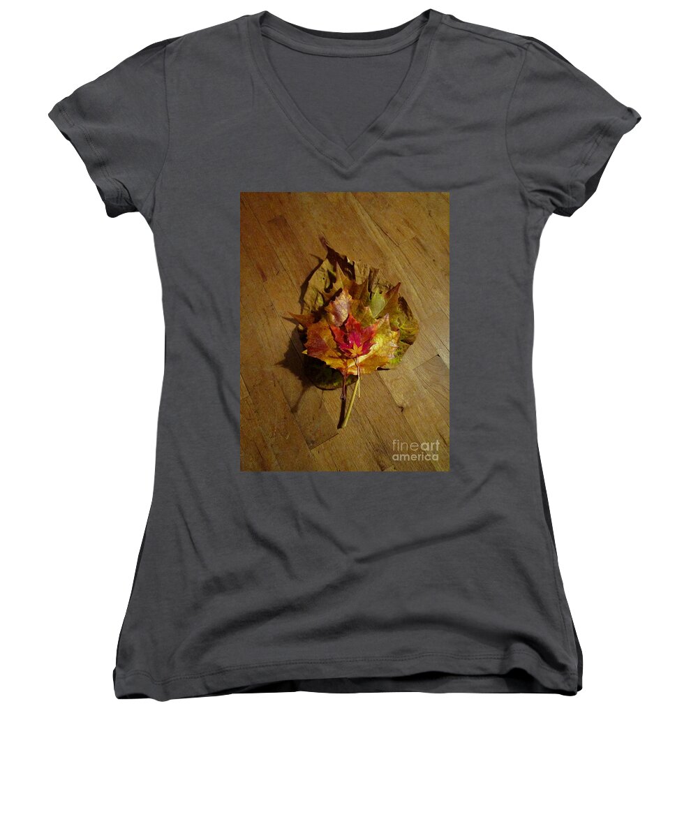 Leaves Women's V-Neck featuring the photograph All leaves great and small by Marie Neder