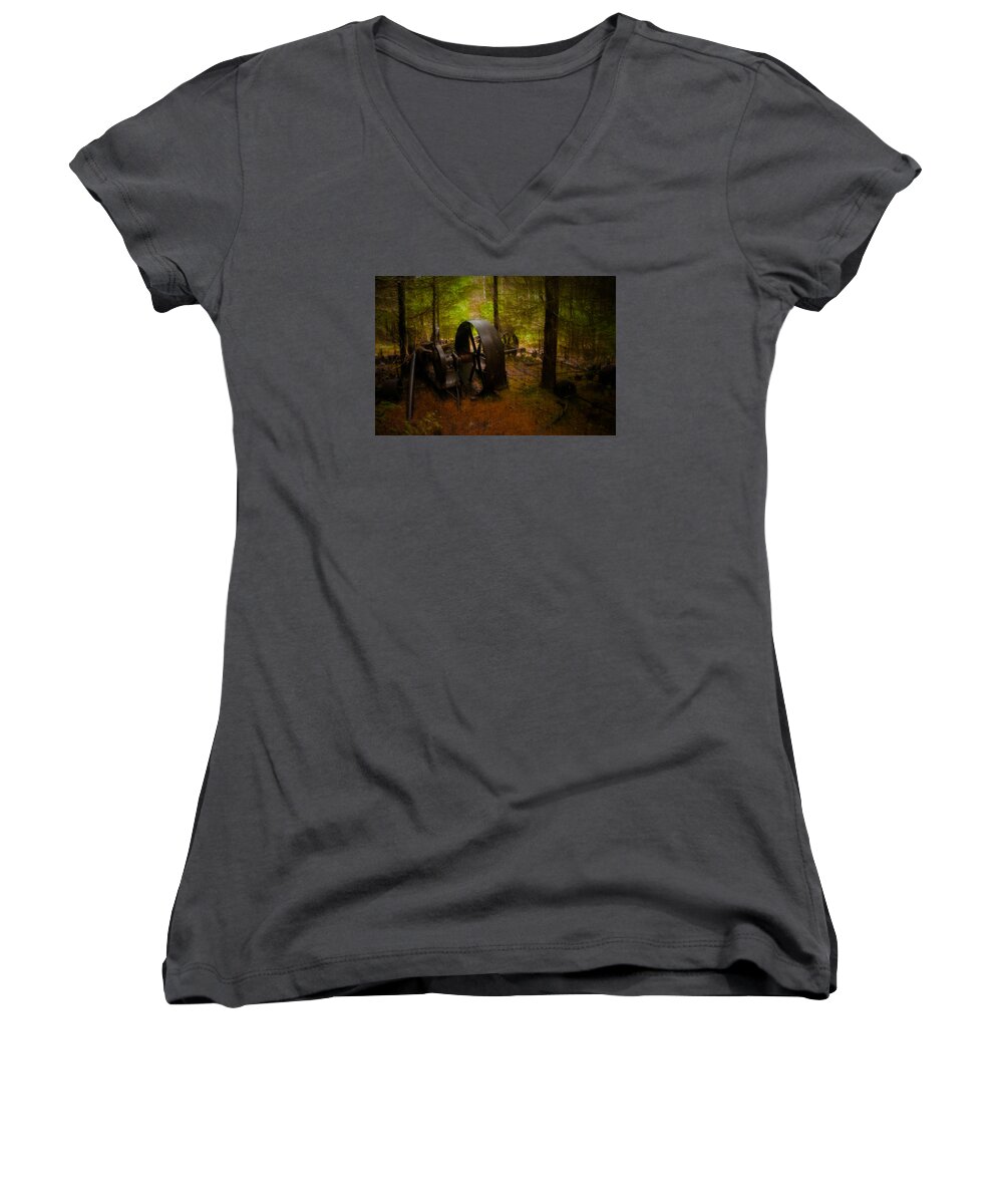 Machinery Women's V-Neck featuring the photograph All That Remains by Larry Goss