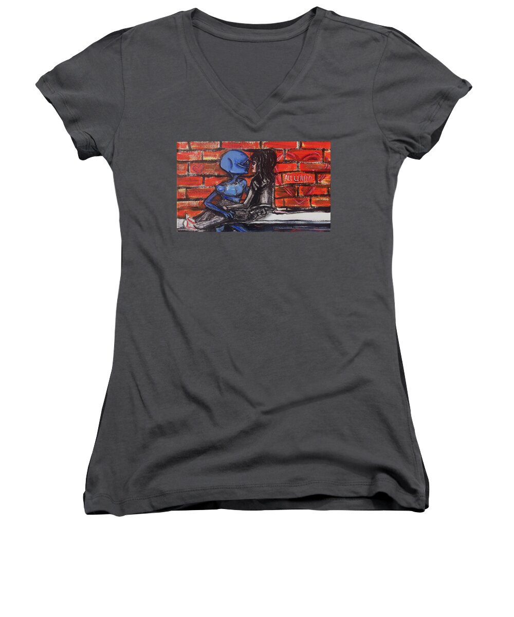 Love Women's V-Neck featuring the painting All We Need by Similar Alien