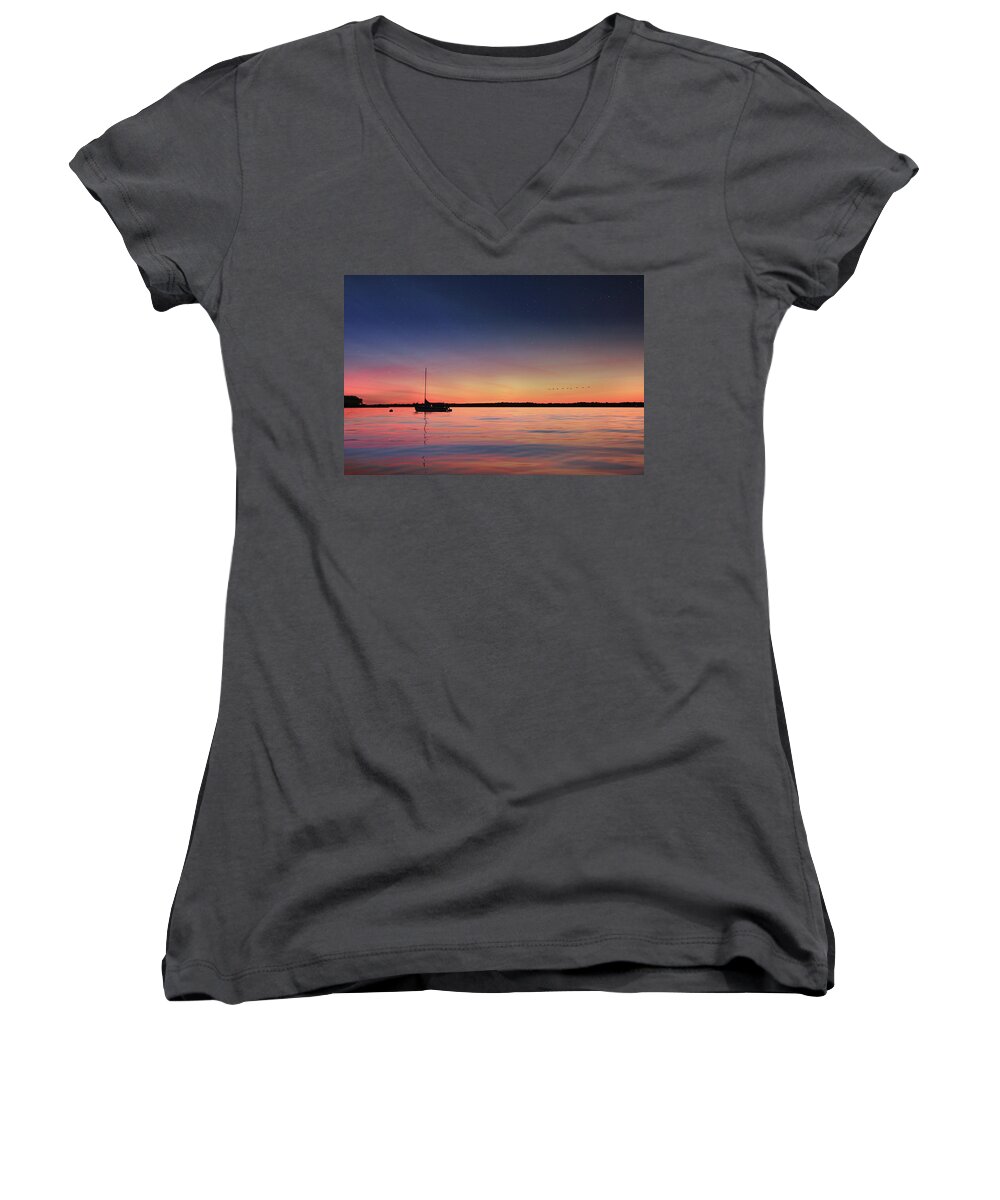 Sunset Women's V-Neck featuring the photograph Almost Paradise by Lori Deiter