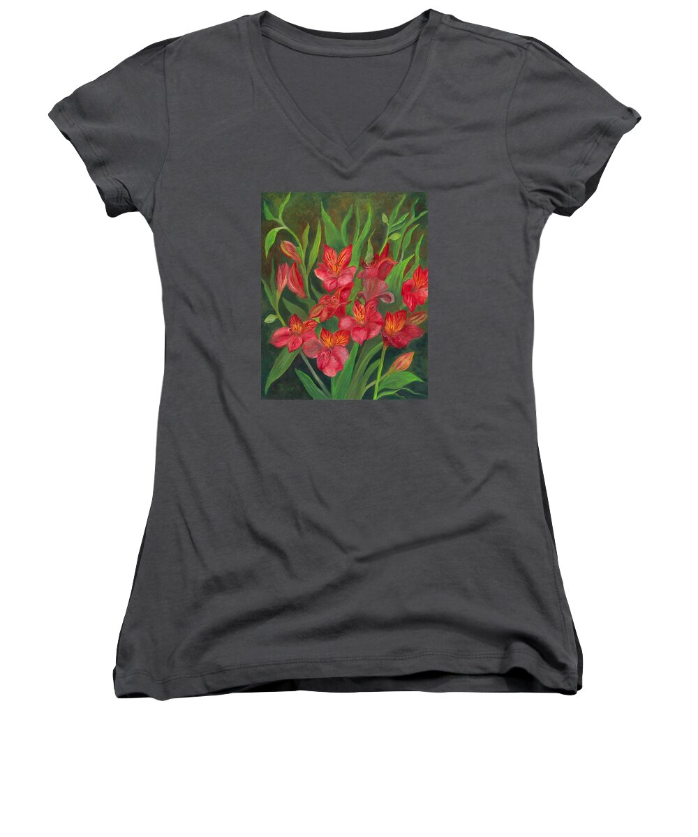 Flower Women's V-Neck featuring the painting Alstroemeria by FT McKinstry