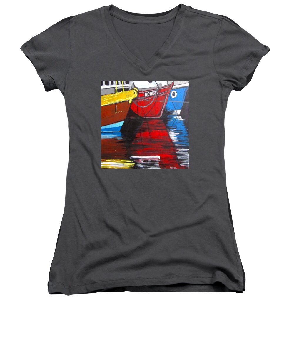 Boats Women's V-Neck featuring the painting Always Wanted One by Barbara O'Toole