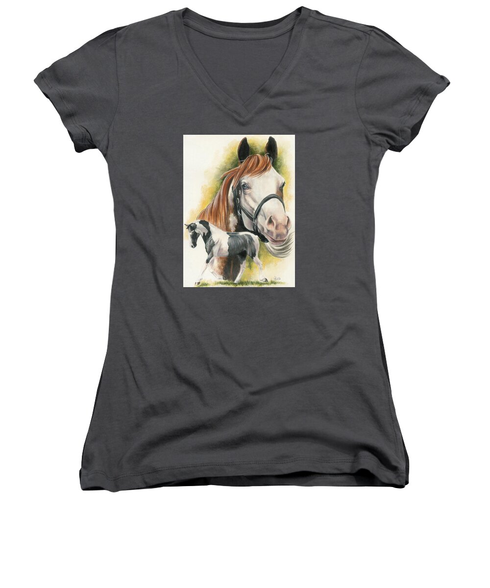 Horse Women's V-Neck featuring the mixed media American Paint by Barbara Keith