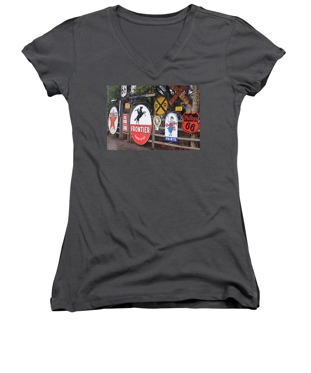 Road Signs Women's V-Neck featuring the photograph Americana Rt.66 by Elvira Butler