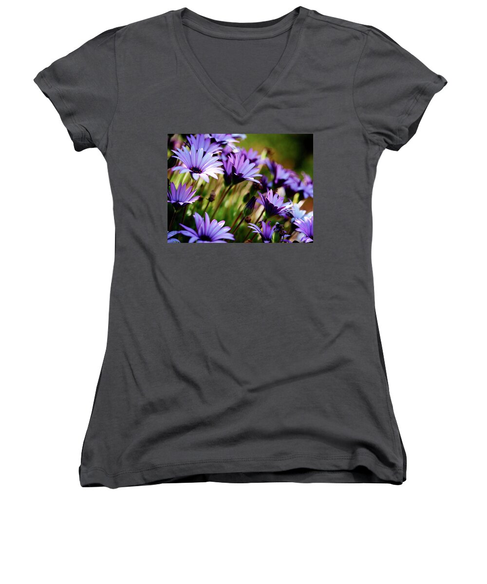 Purple Women's V-Neck featuring the photograph Among the flowers by Camille Lopez