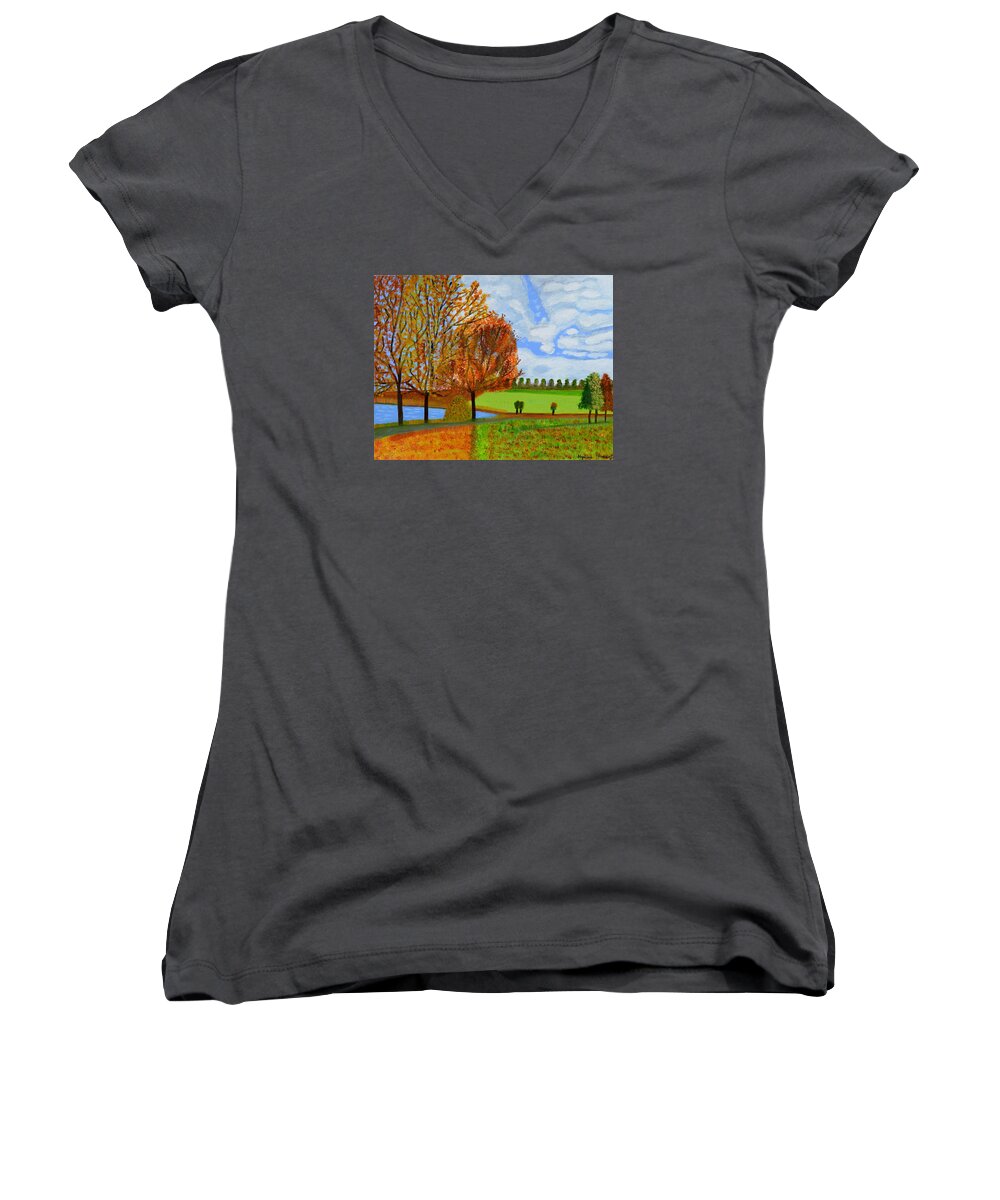 Walk Women's V-Neck featuring the painting An Autumn Walk by Magdalena Frohnsdorff