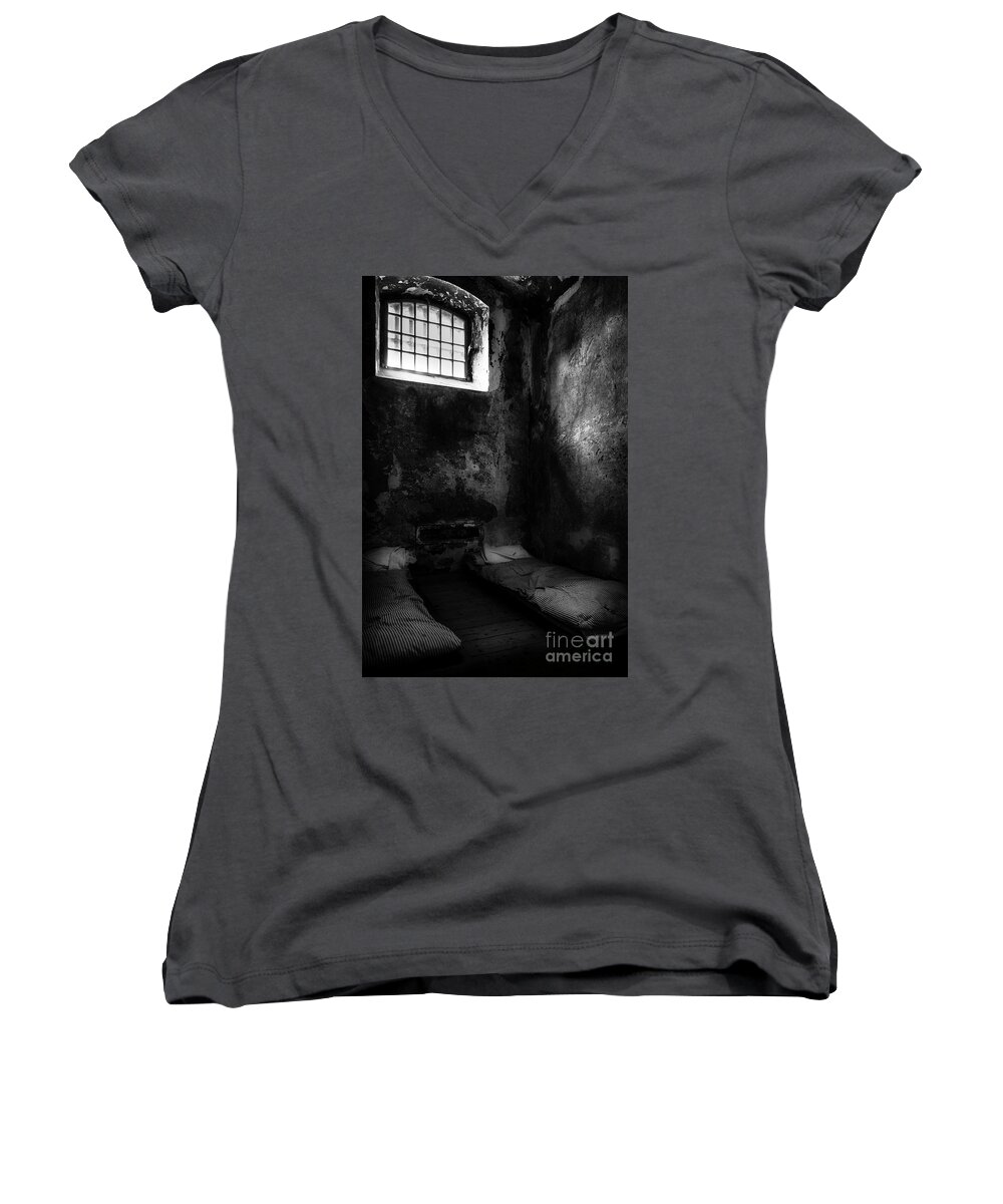 Ireland Women's V-Neck featuring the photograph An empty cell in old Cork City Gaol by RicardMN Photography