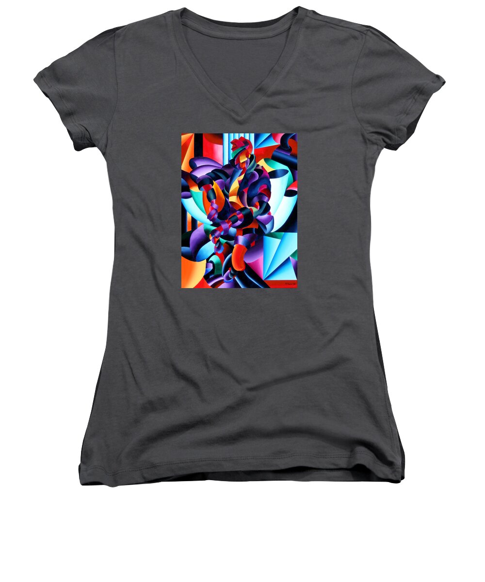 Abstract Women's V-Neck featuring the painting Anamorphosis from the Outside In by Mark Webster