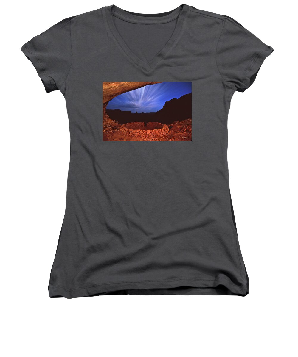Ancient Women's V-Neck featuring the photograph Ancient Night by Dan Norris