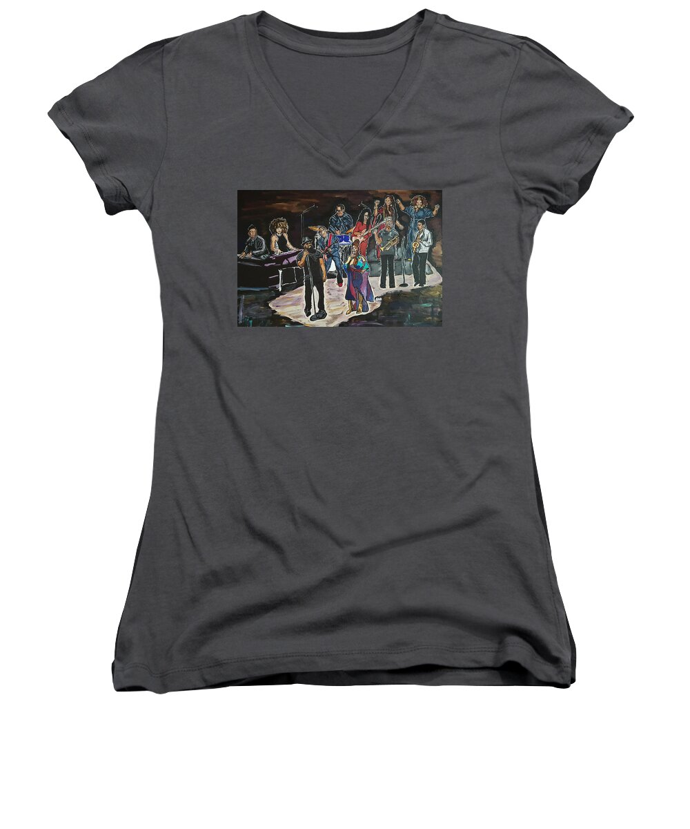 And The Melody Still Lingers On Women's V-Neck featuring the painting And The Melody Still Lingers On by Rachel Natalie Rawlins