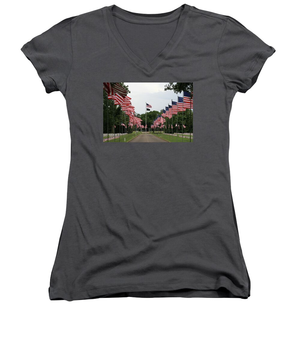 Andersonville National Historical Site Women's V-Neck featuring the photograph Andersonville National Cemetery by Jerry Battle