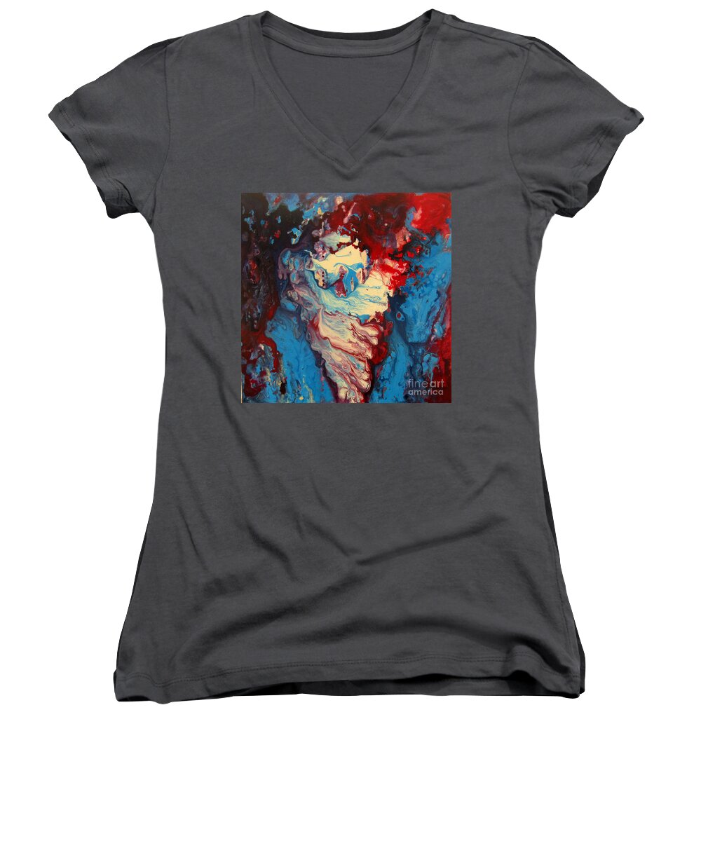Abstract Women's V-Neck featuring the painting Angelic Realm by Valerie Travers