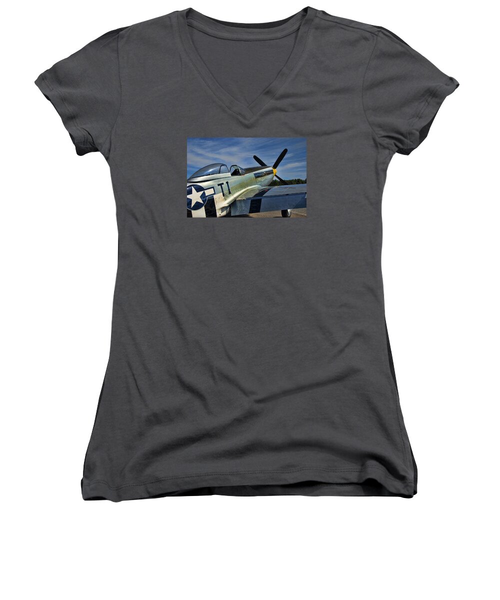 Angels Playmate Women's V-Neck featuring the photograph Angels Playmate P-51 by Steven Richardson