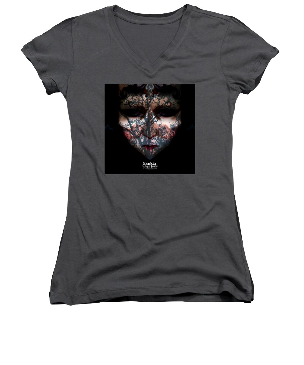 Frankenstein's Child Women's V-Neck featuring the photograph Angry Monster Child #4 by Barbara Tristan