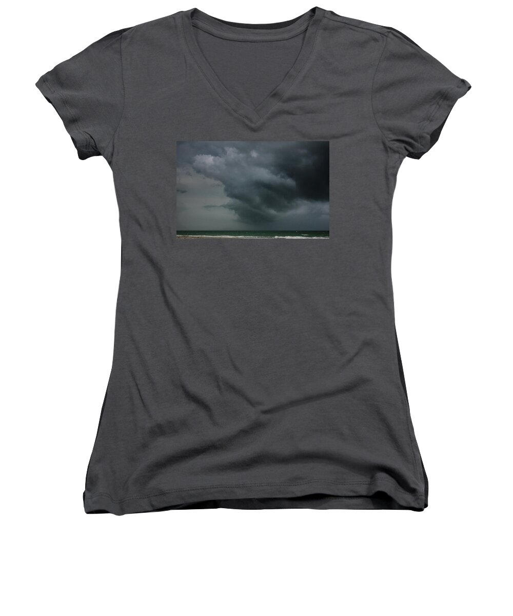 Florida Women's V-Neck featuring the photograph Angry Storm at Lido Beach by Joni Eskridge