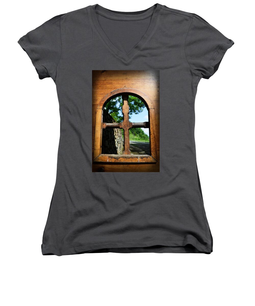 Window Women's V-Neck featuring the photograph Another world by Rumiana Nikolova