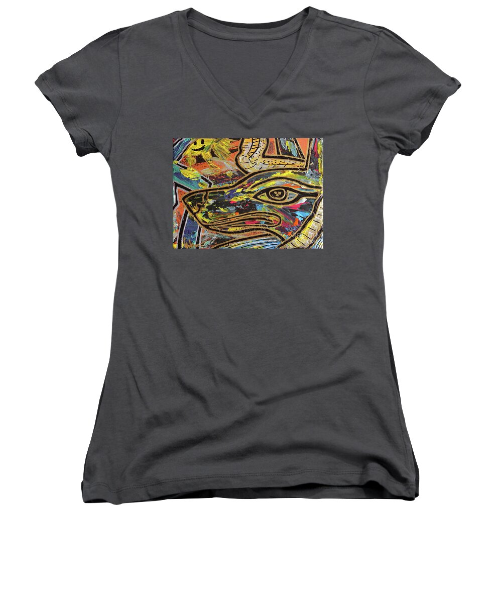 Acrylic Women's V-Neck featuring the painting Anpu by Odalo Wasikhongo