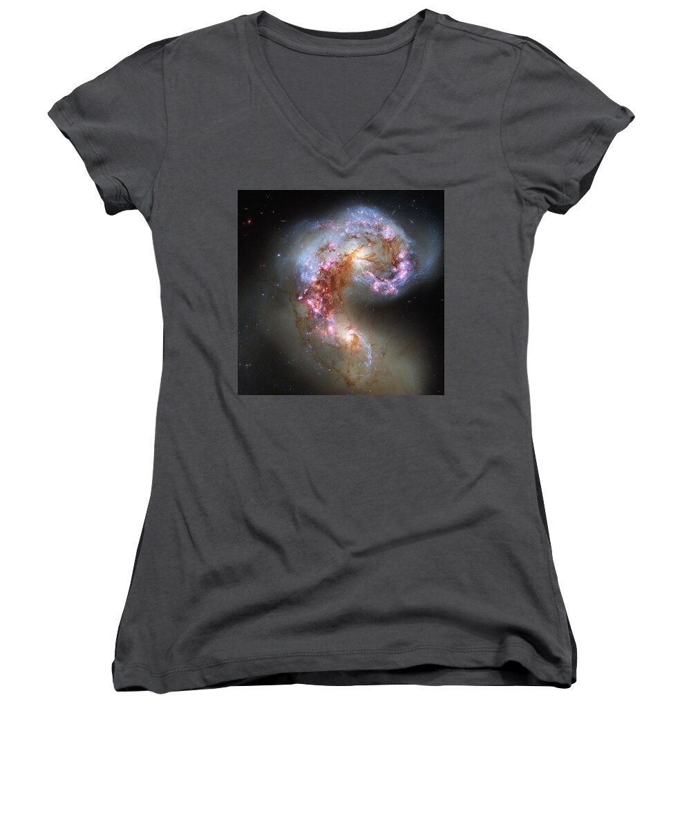 Space Women's V-Neck featuring the photograph Antennae Galaxies Reloaded by Eric Glaser
