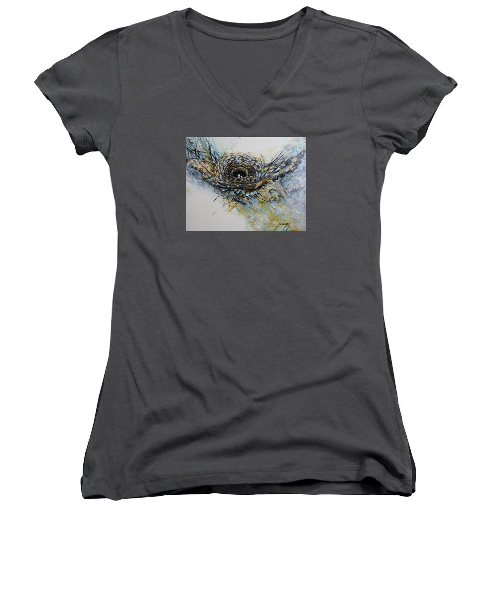 Nest Women's V-Neck featuring the painting Anticipation by Christiane Kingsley