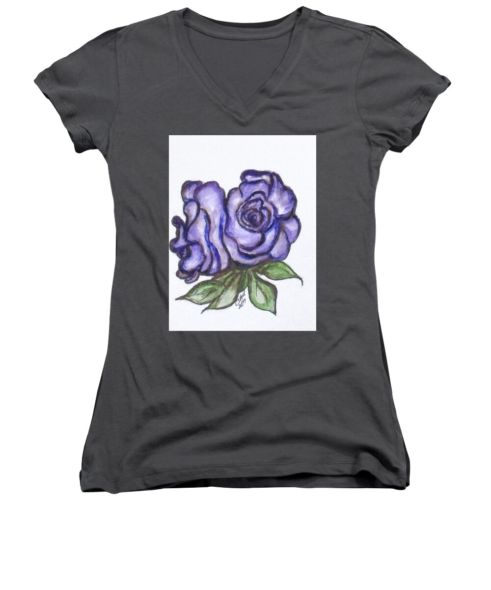 Clyde J. Kell Women's V-Neck featuring the mixed media Art Doodle No. 26 by Clyde J Kell