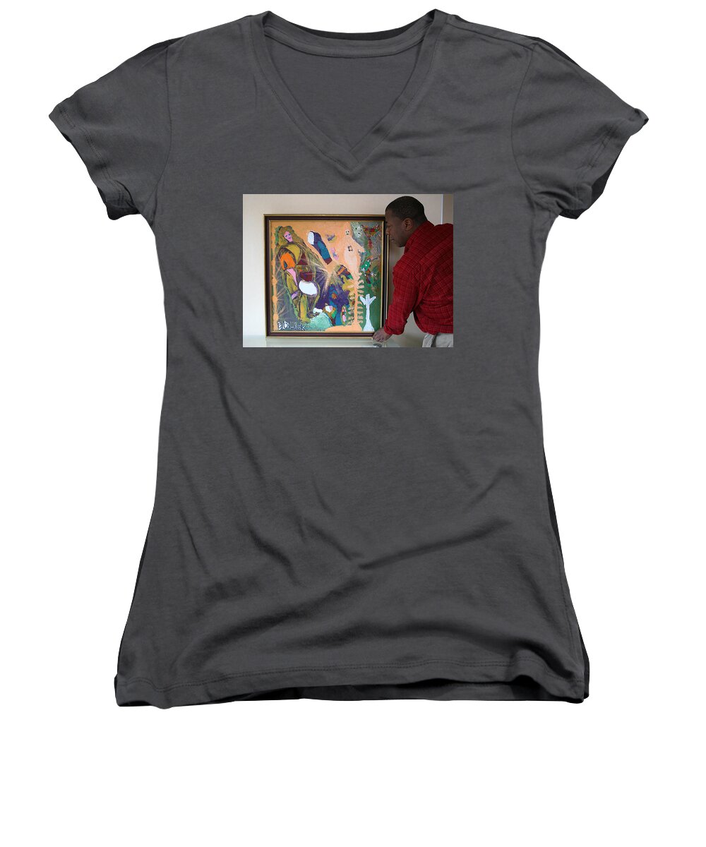 Multicultural Nfprsa Product Review Reviews Marco Social Media Technology Websites \\\\in-d�lj\\\\ Darrell Black Definism Artwork Women's V-Neck featuring the painting Artist Darrell Black with Dominions Creation of A New Millennium by Darrell Black
