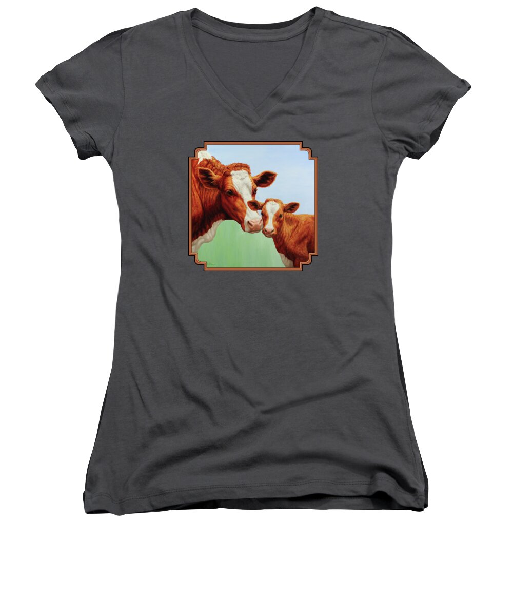 Cow Women's V-Neck featuring the painting Cream and Sugar by Crista Forest