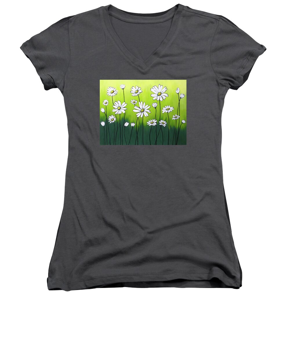 Daisy Women's V-Neck featuring the painting Daisy Crazy by Teresa Wing