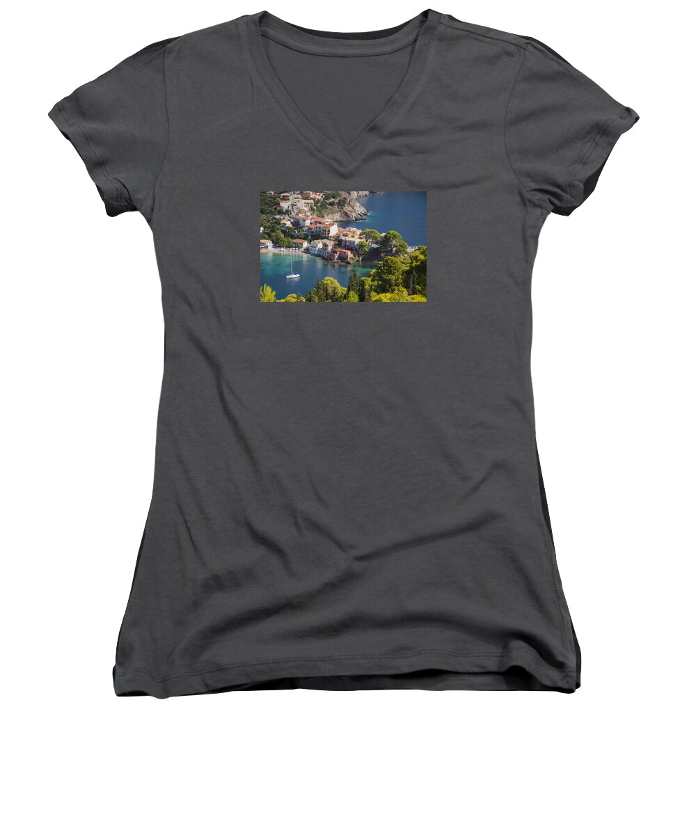 Harbor Women's V-Neck featuring the photograph Assos In Greece by Rob Hemphill