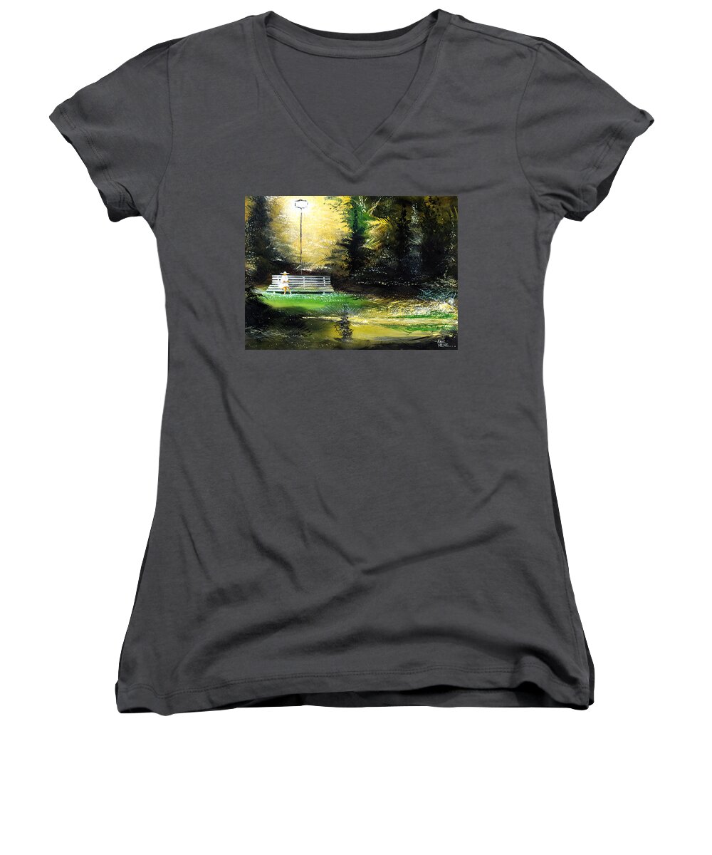 Nature Women's V-Neck featuring the painting At Peace by Anil Nene