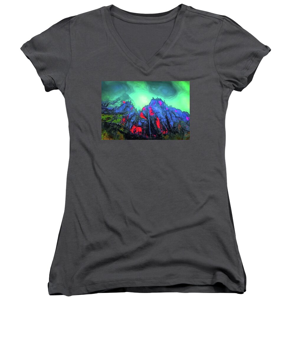 Photo Women's V-Neck featuring the digital art At the Foothills of Mordor by David Luebbert