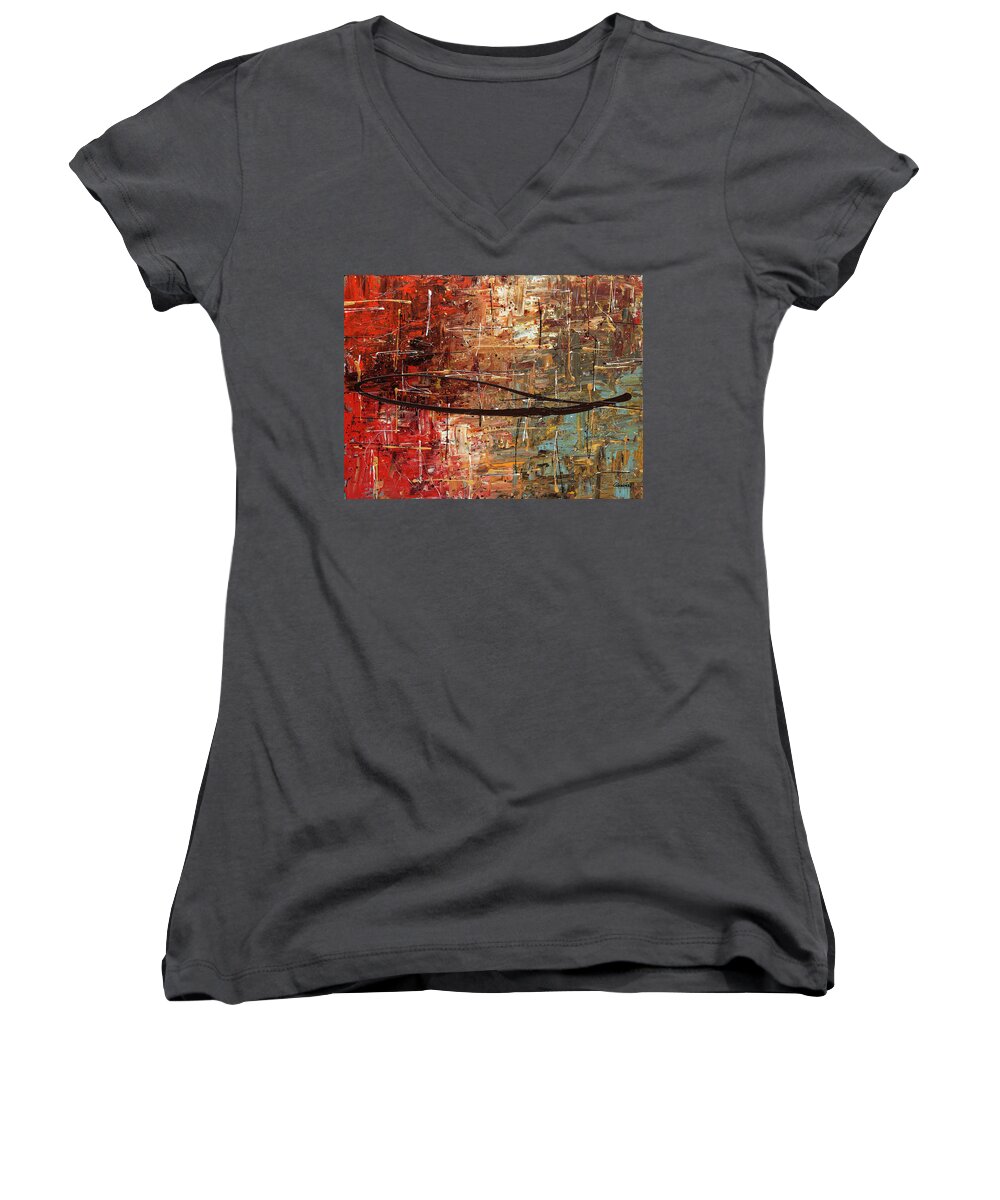 Abstract Art Women's V-Neck featuring the painting Autumn by Carmen Guedez