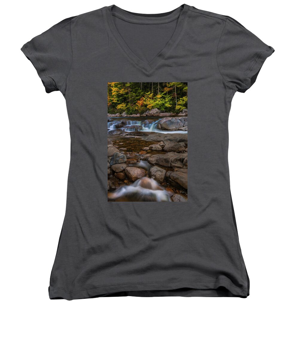 Fall Foliage Women's V-Neck featuring the photograph Autumn Colors in White Mountains New Hampshire by Ranjay Mitra