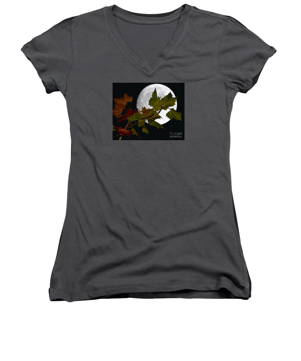 Autumn Moon Women's V-Neck featuring the photograph Autumn Moon by Patrick Witz