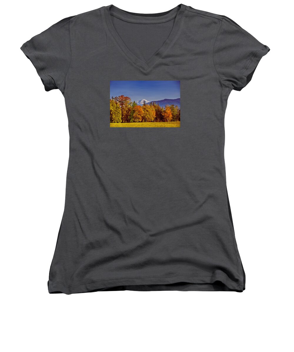 Bellingham Women's V-Neck featuring the photograph Autumn View of Mt. Baker by Judy Wright Lott