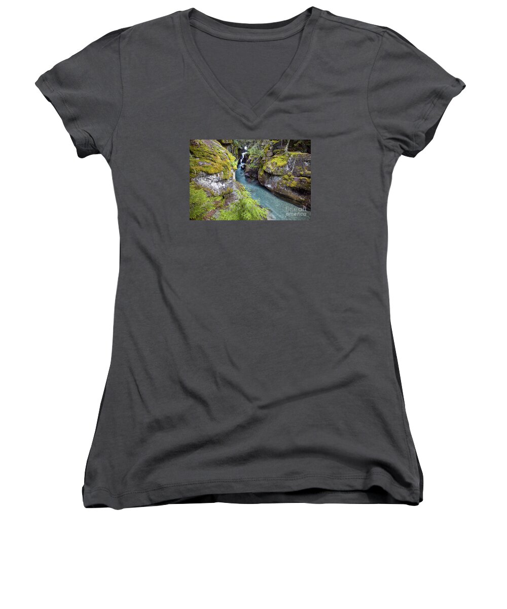 National Park Women's V-Neck featuring the photograph Avalanche Gorge in Glacier National Park by Bryan Mullennix