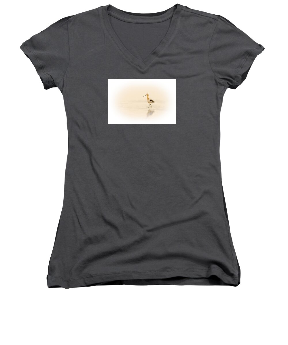 Bird Women's V-Neck featuring the photograph Avocet Walk by Yeates Photography